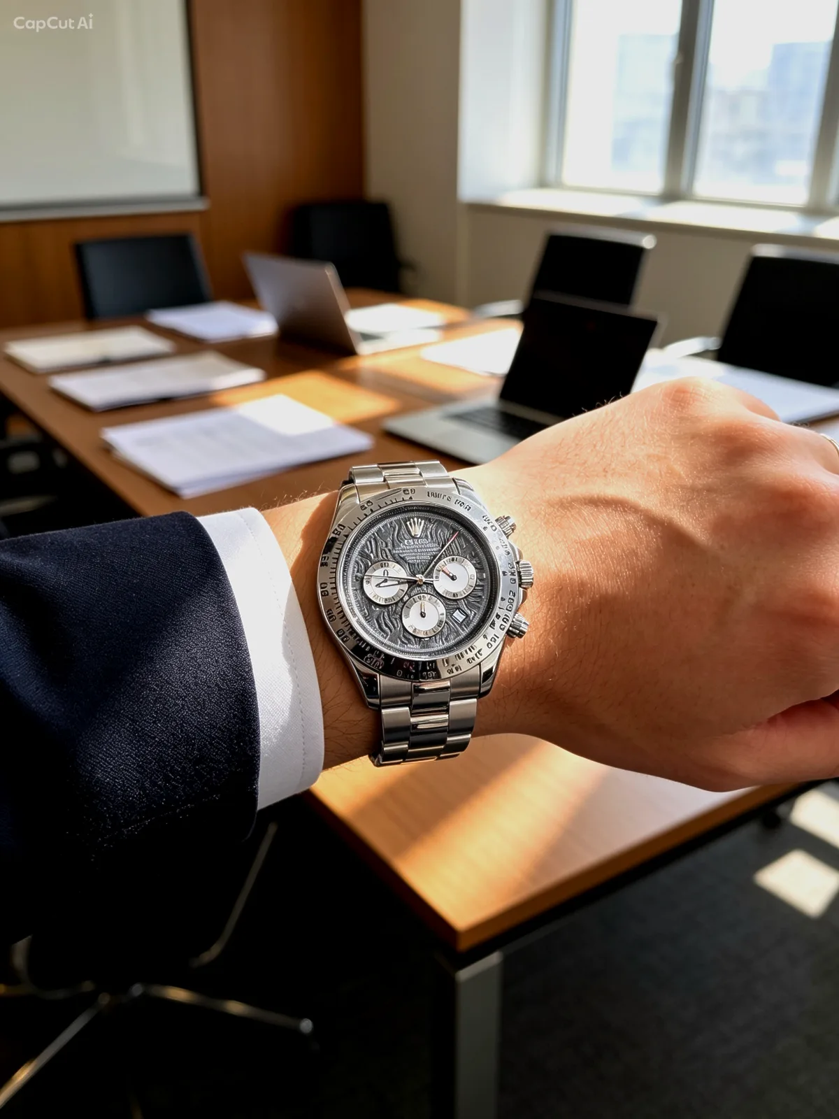 רוקלס 👑 דייטונה ⌚️ כסוף עם לוח מחוגים שחור 🖤🥶 מנגנון קוורץ'A עם זכוכית ספיר 💎 – דוד שעונים – תמונה 3